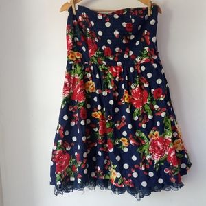 Torrid 16 Polka Dot Floral Print Strapless Dress